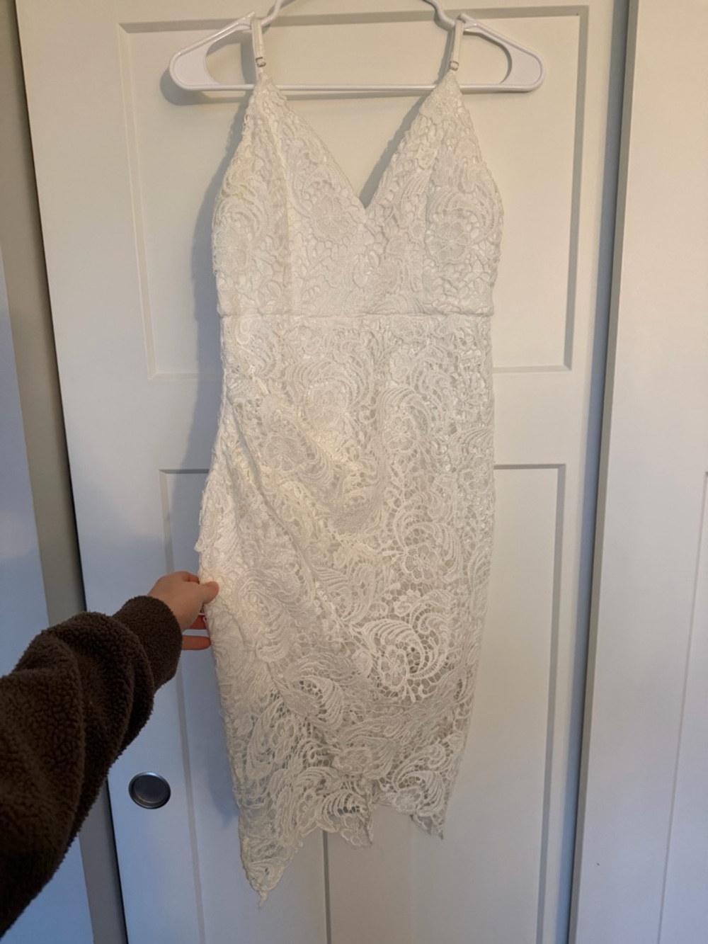 Showpo White Lace V-Neck Mini Dress